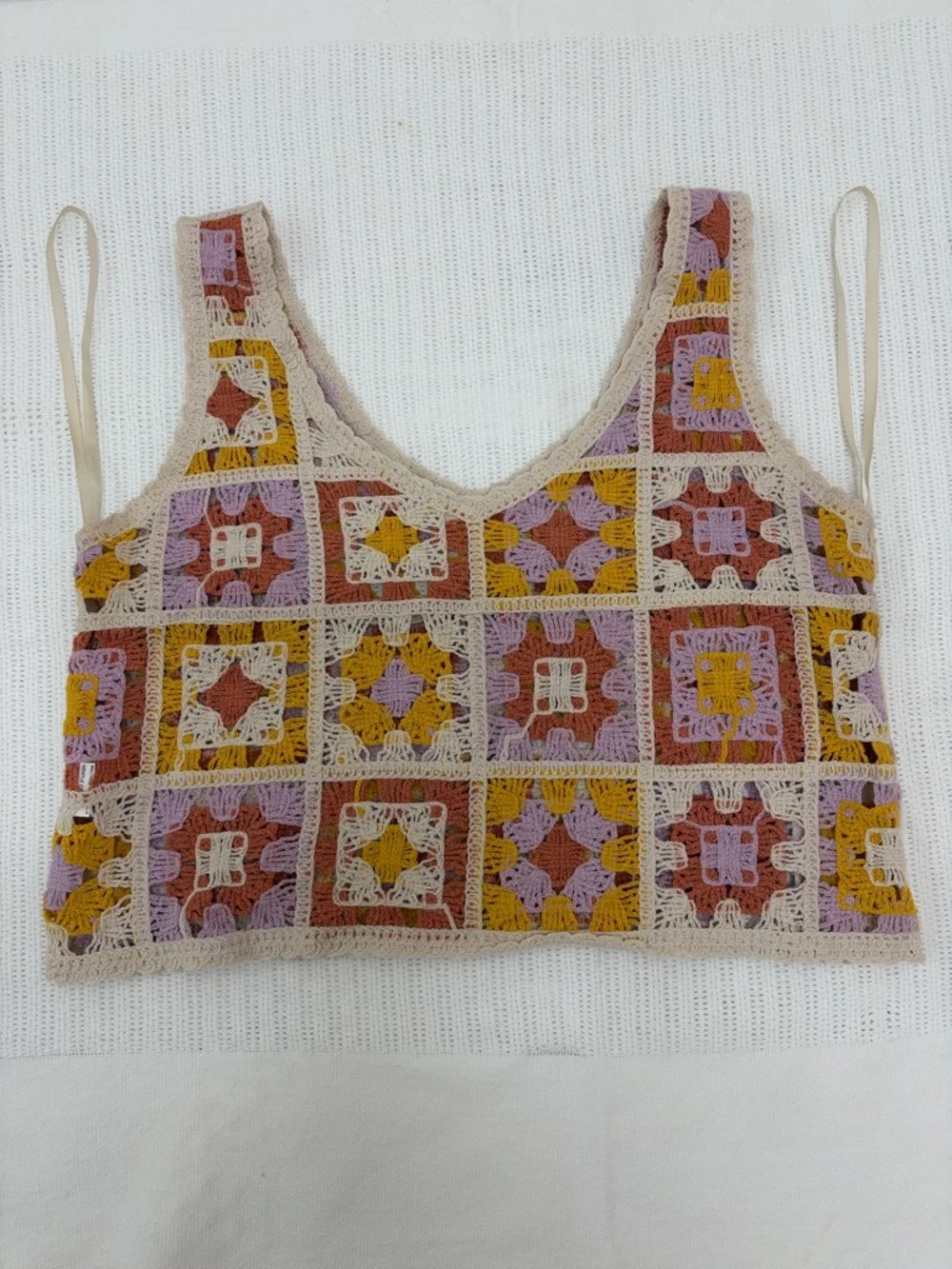 Rebellion Again Crochet Granny Square Knit Crop Top in pastel Colors. Size Large - Picture 3 of 12